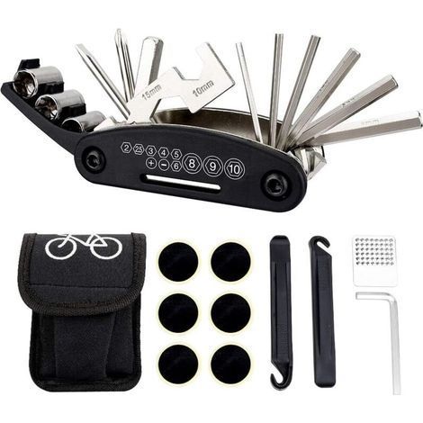 16 in 1 Bike Repair Kit, Multi-Function Tool Set with Self-Adhesive Bike Patches Bag Included for MTB and Road Bikes, (1/5)