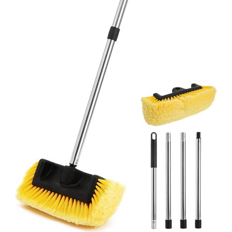 Brosse Lavage Voiture 5 Côtés avec Manche Télescopique 120cm, Brosse Douce Antigriffe, Brosse de Nettoyage pour Auto Camping Car Bateau Panneau Solaire (1/5)