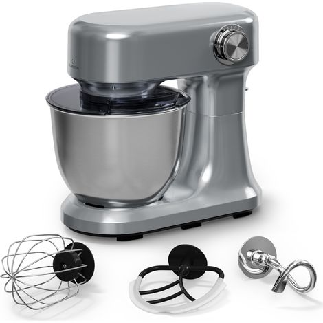 Klarstein Bella Evo Robot Pâtissier 1500W 5L Bol Inox, 12 Vitesses, Système Planétaire, Pulse, Crochet, Fouet & Batteur, Robot Cuisine Multifonctions, Noir, Argent