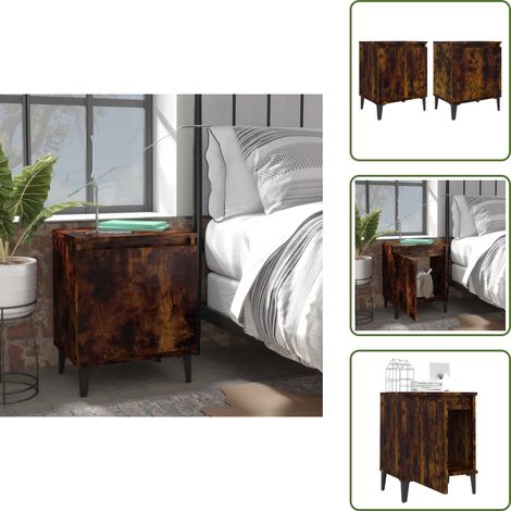 Mesita de noche escandinava - vidaXL Mesitas de noche con patas de metal roble ahumado 40x30x50 cm - Mesita de noche con compartimento