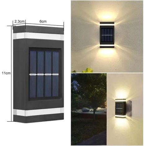 (Jaune) Lampe murale solaire d'extérieur étanche, éclairage solaire vers le haut et vers le bas, décoration pour la maison, le jardin et la cour. (1/5)