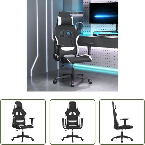 vidaXL Gamingstuhl Schwarz Weiß - Gaming-Stuhl Schwarz und Weiß Stoff (1/5)