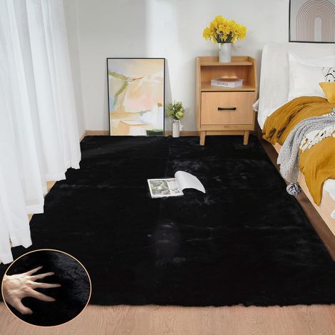 Teppich Kunstfell Waschbar 150x215 150 x 215 cm (Rechteckig) Schwarz (1/5)