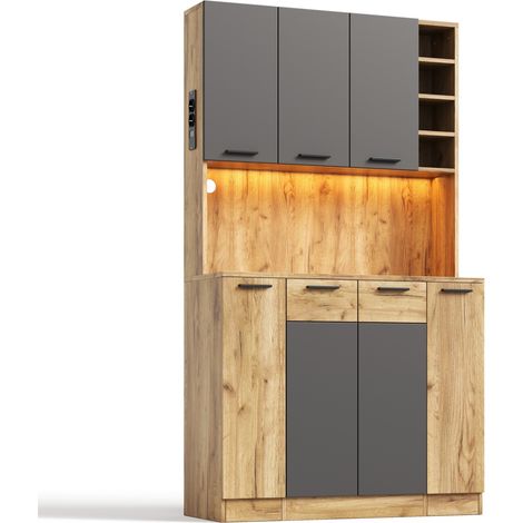 Hoher Küchenschrank mit LED, Steckdosen und ausziehbarem Schuhregal 100x40x180 cm (1/5)