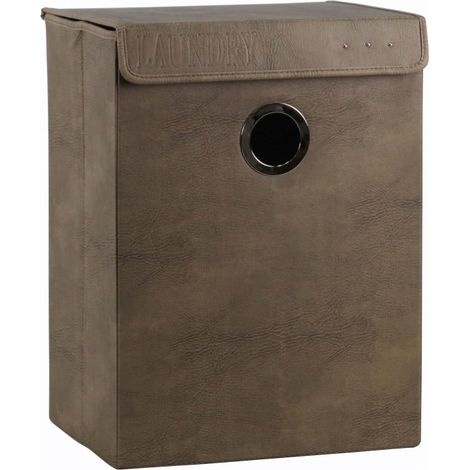 Panier à linge avec couvercle marron effet vieilli H. 54 cm - BASKET
