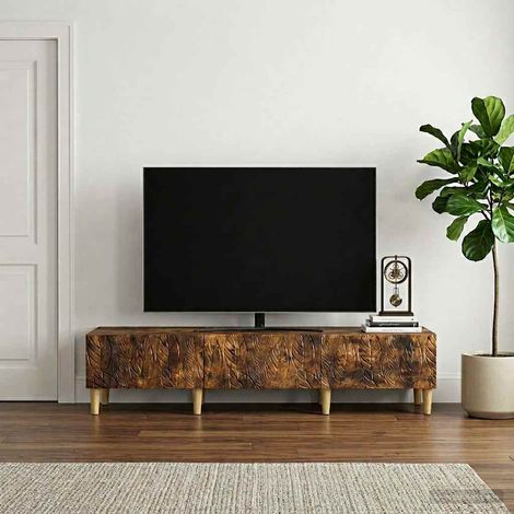 Meuble TV vintage 3 tiroirs en bois d'ingénierie chêne fumé 147 x 34,5 x 30 cm - PANGIVO (1/5)