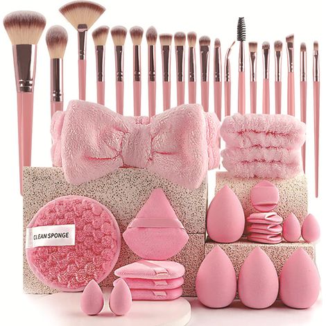 Kit Pinceaux Maquillage - 42 Pièces - Éponge et Housses Incluses - Pour Fond de Teint et Retouche Visage - Usage Maison et Voyage