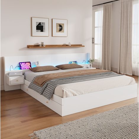 letto matrimoniale 180x200 USB LED 2 cassetti bianco HAVRYA (1/5)