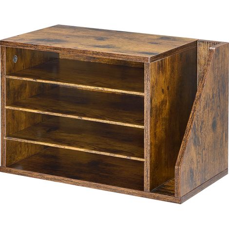 Mophorn Vassoio Portadocumenti da Scrivania con 4 Scomparti Rimovibili, Organizer in Legno per Ufficio, Porta Carte e Corrispondenza Verticale, Colore Marrone (1/5)