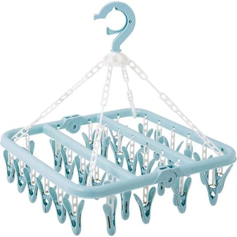 Stendibiancheria pieghevole con 32 mollette stendino anti-vento per vestiti per bambini calze reggiseno biancheria intima asciugamani (1/4)