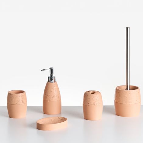 Conjunto de 5 accesorios de baño jabonera dispensador de jabón escobilla de inodoro vaso soporte para cepillos de dientes naranja Yarapa