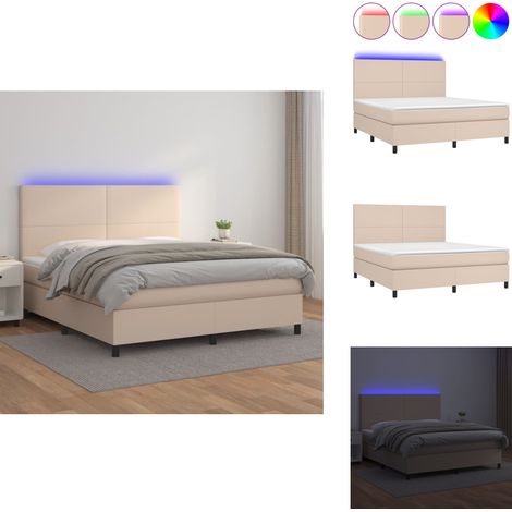 Sommier à lattes de lit avec matelas LED Cappuccino 160x200 cm - Lit Capitonné - Lit Design - Lit Avec Éclairage Led - Matelas À Ressorts Ensachés - Sommier Tapissier (1/5)
