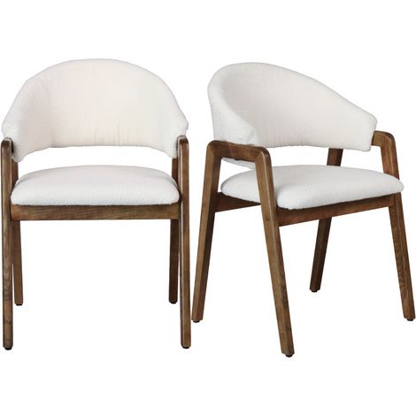 WOOL-Chaise en Frêne patiné noyer et Tissu Curly Ecru (x2) (1/5)