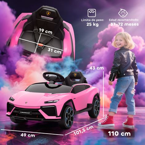 Auto elettrica Lamborghini con licenza ufficiale per bambini dai 3 anni in su, batteria da 12V, telecomando 2.4G, doppio motore, rosa.