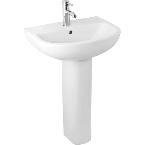 Lavabo con colonna 55 cm in ceramica bianco lucido salvaspazio monoforo (1/5)