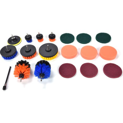 19PCS Lot de Brosses pour Perceuse, Éponges et Disques de Polissage, Nettoyage Mural Plastique (1/5)
