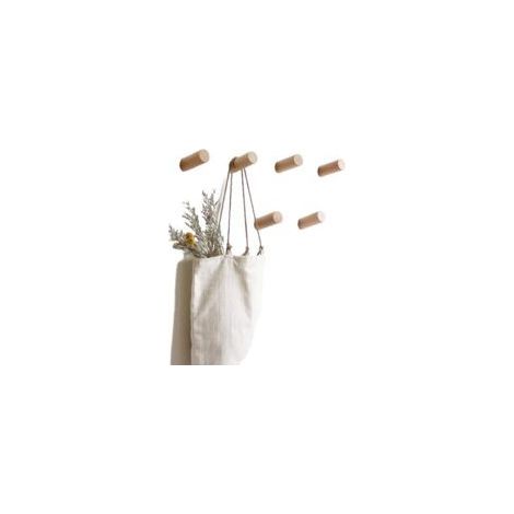 Lot de 6 patères murales rondes en bois – Crochets porte-manteaux en hêtre naturel (1/5)