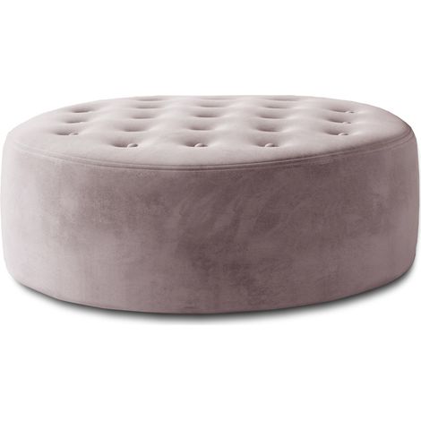 Pouf rond matelassé velours rose clair Styla 70cm (1/4)
