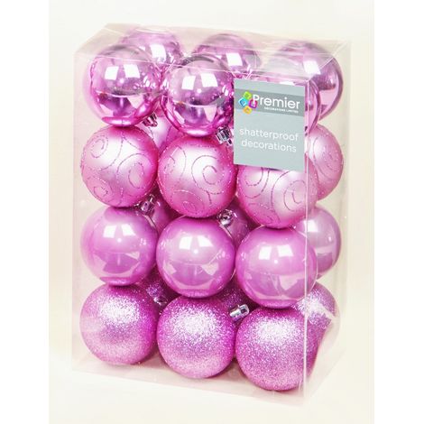 24 Pack Shatter-proof Christmas Baubles Multi-Finish - Pink