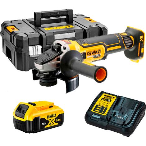 Dewalt – Meuleuse d'angle sans fil 18V 125mm – Moteur Brushless – Vitesse 9000 tr/min – 1 batterie 5Ah – Pour meulage métal et pierre