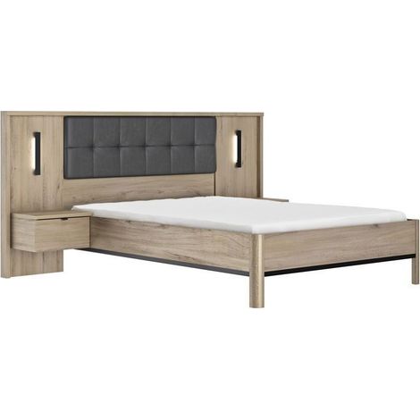 Lit adulte avec chevets lambris - MAXIMIN - 140 x 190 cm - Chene Krönberg clair - GAMI