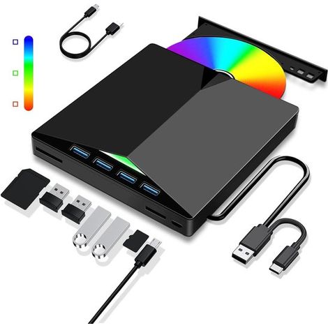 Reproductor de CD/DVD externo USB 3.0,transferencia de alta velocidad,cable USB integrado,compatible con Windows 7/8/10/11/Vista/Linux