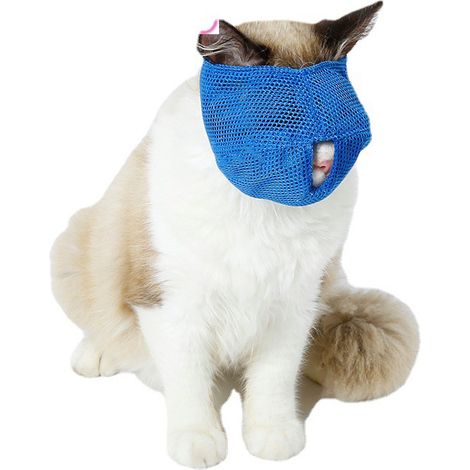 Muselières pour chats, polyvalentes, réglables, résistantes aux morsures, en maille respirante, couvre-bouche pour chats, chatons, bleu (1/5)