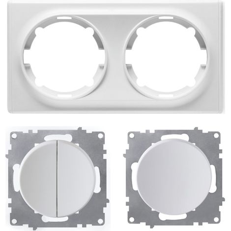 Plaque de finition 2 postes Florence + 1 Interrupteur double, 1 voie + 1 Interrupteur simple allumage - blanc