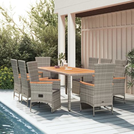 Ensemble à manger de jardin 9 pcs-Salon de jardin coussins gris résine tressée 554305 (1/5)