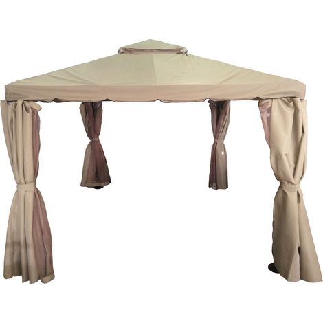 GAZEBO IPPOCRATE CON TELI E ZANZARIERE STRUTTURA COLORE CAFFE' E COPERTURA COLORE  KAKI MT.3X3 (1/5)