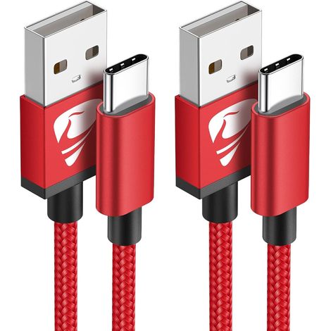 Cable USB C, [1M+2M/Lot de 2] Câble USB C Charge Rapide 3A Fil Chargeur Type C Tressé Cable USB vers USB C pour Samsung Galaxy S21 S22 S23 S20 A20e A21 A34 A52 A53 A54,Google Pixel,iPhone16 15 (1/5)