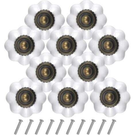 10PCS Bronze Vintage Boutons de Tiroir, 30MM Blanc Tiroir de Porte Poignée, Rond Bouton de Meubles, Boutons de Porte Chambre d'enfant, Poignées de Meuble pour Placard Armoire Cuisine (1/4)
