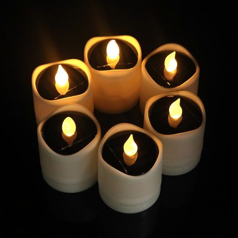 Bougies Chauffe-Plat Solaires, 6PCS Extérieur Sans Flamme Bougies De Noël Lampes Solaires Rechargeables LED Bougies Chauffe-Plat Étanches pour Lanterne Chambre Décoration De Mariage(blanc chaud) (1/5)