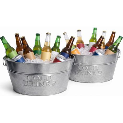 Enfriador de botellas Relaxdays, set de 2, metal galvanizado, 24 l, para espumosos, champán y vino, cubo XXL plateado (1/5)