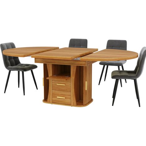Runder ausziehbarer Esstisch aus MDF in Walnussoptik 118-158 cm für 6 Personen (1/5)