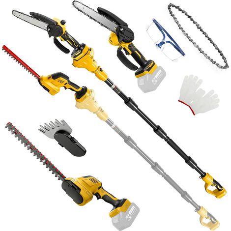 Kit de tronçonneuse et taille-haie 6 en 1 de 20 cm pour batteries 20 V (sans batterie) Mini tronçonneuse télescopique pour jardin, arbres et arbustes (1/5)