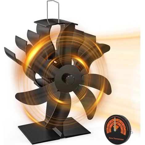 Ventilador de chimenea activado térmicamente, ventilador de estufa no eléctrico con termómetro, ventiladores térmicos para estufas de leña/pellets/troncos.