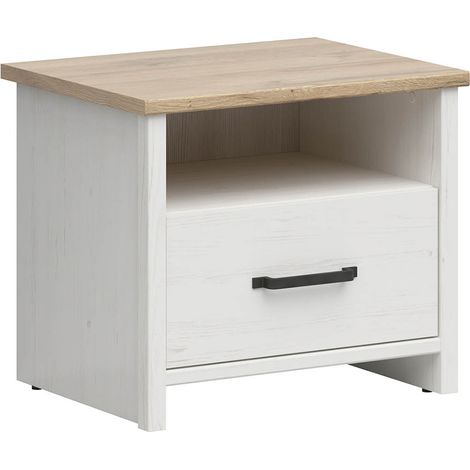 Nachttisch Aksel mit 1 Schublade, Weiß, 55cm