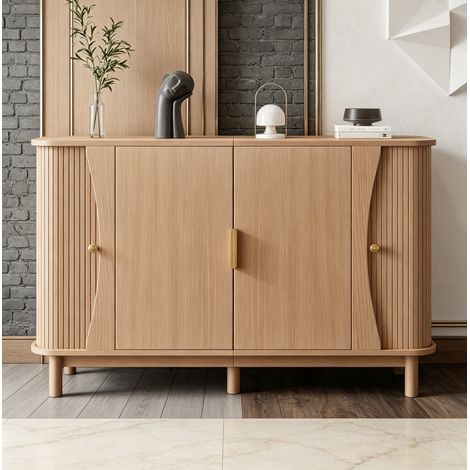 Buffet de salon 140x40x88 cm avec 2 portes coulissantes et étagère réglable, en bois naturel (1/5)