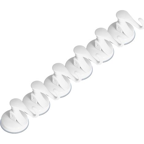Lot de 6 crochets muraux à ventouses robustes, crochets porte-serviettes en plastique auto-adhésif, blancs, pour cuisine et salle de bain (1/5)