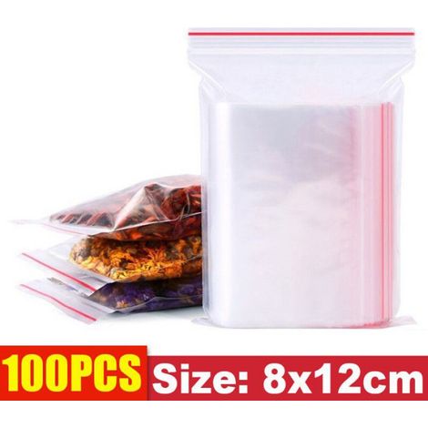 Sacs en Plastique Transparents Réutilisables à Fermeture éclair,100 Pièces,Sac de Rangement épais et Scellé en PE- 8x12cm-100 PCS