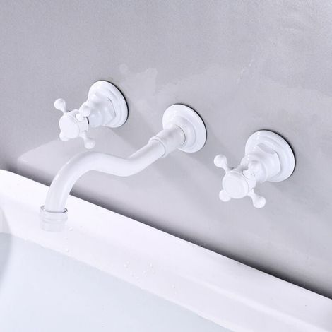 Robinet mitigeur mural pour lavabo de salle de bain 3 trous -couleur blanc (1/4)