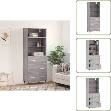 Buffet haut Sonoma gris 69,5x34x180 cm Bois d'ingénierie - Buffet Design Moderne - Meuble Rangement Cuisine - Armoire Salon - Commode Chambre - Étagère Murale (1/5)