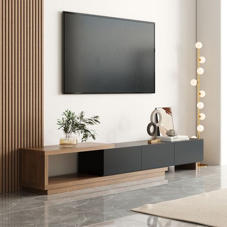 Meuble TV Extensible Moderne avec 3 Tiroirs pour Télévisions jusqu'à 80 Pouces dimension de 1790 mm à 2550 mm