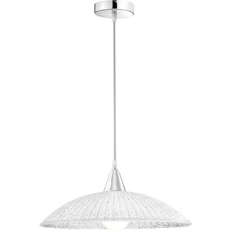 Merano Dawson Dome Suspension Plafonnier Métal Chromé Blanc, Verre Clair Structuré LED E27att
