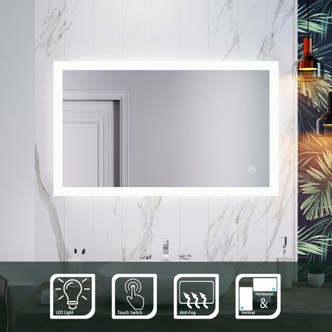 ELEGANT 1000 x 600 mm Illuminated LED Bathroom Mirror Wall Mirror Bathroom Mirrors with Light and Demister and Sensor IP44 Rated