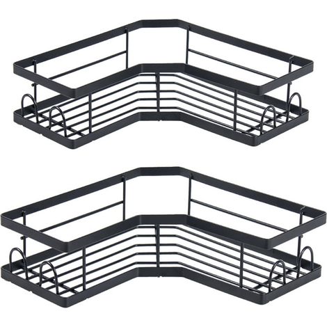 Etagere Douche - Etagere Angle Salle De Bain - Sans Percage Acier Inoxydable SUS304 - Noir - Lot De 2 (1/5)