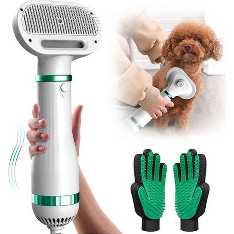 Sèche-poils portable 3 en 1 pour animaux de compagnie, peigne pour animaux et gants de toilettage gratuits.