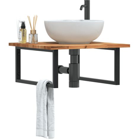 Waschbeckenregal Wandmontage Stahl und Akazienholz