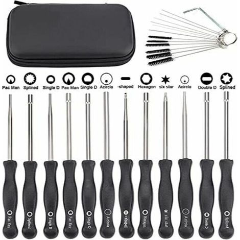 Lot de 12 tournevis pour ajuster les carburateurs des petits moteurs Echo et STIHL, avec brosse et kit d'outils de nettoyage. (1/4)